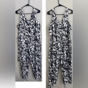 Kensie linen blend belted floral wide leg jumpsuit vacation boho spring summer